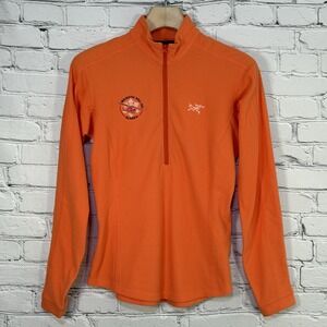 Arcteryx Womens Delta LT Zip Neck Jacket M Orange Alaska Majestic Heli‎ Ski Logo